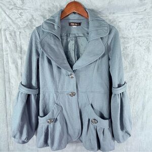 Ming Yue womens gray cotton balloon sleeve jacket medium Cute stylish blazer